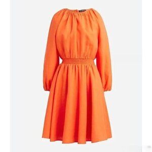 NWT J. Crew 100% Linen Palermo Smocked Waist Mini Dress New Summer Orange Small